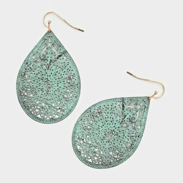Teardrop Earrings Filigree Metal Floral Boho Bohemian 7 COLORS