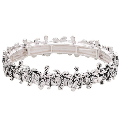 Palm Tree Bracelet Stretch Bangle Turtle Flip Flop SILVER Metal