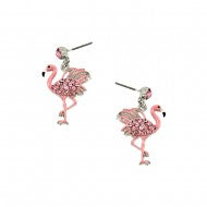 Flamingo Earrings Pave Tropical Bird Beach Florida SILVER PINK