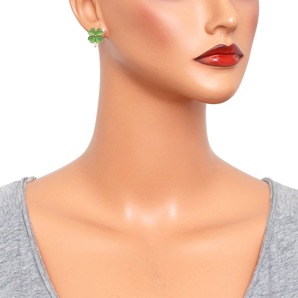 Shamrock Earrings 4 Four Leaf Clover St. Patrick's Day GOLD LIGHT GREEN