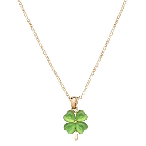 Shamrock Necklace 4 Leaf Clover Pendant GOLD LIGHT GREEN