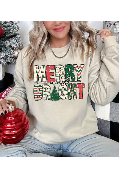 Merry and Bright Patchwork Letters Christmas Sweatshirt