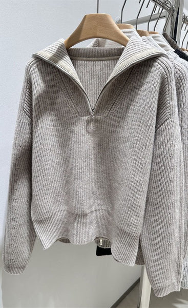 Ribbed Half Zip Sweater