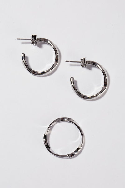Ripple Ring And Earring Set Silver