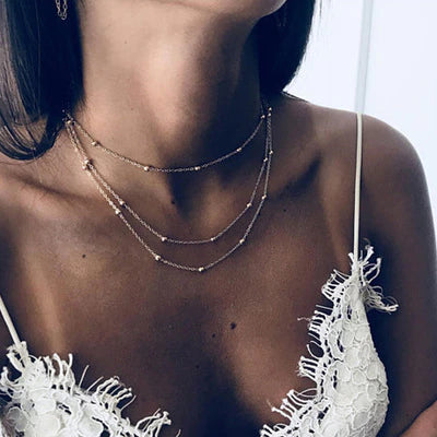 GOLD Metal Chain Necklace Ball Bead ChainThin Layered Chains