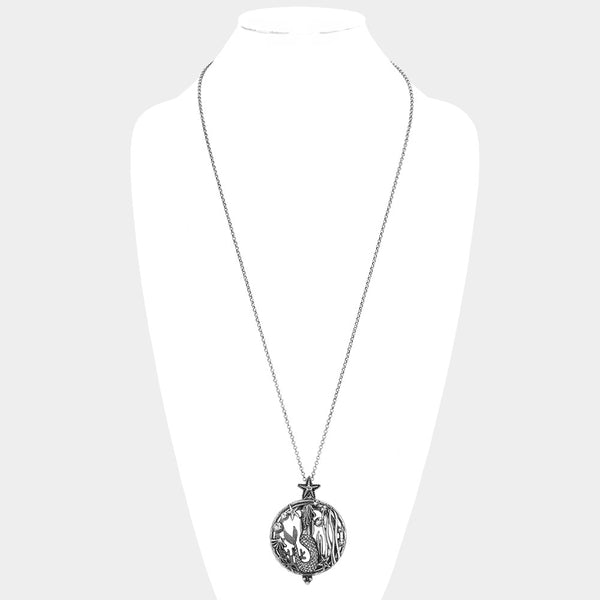 Magnifying Glass Necklace Mermaid Starfish Long Chain SILVER