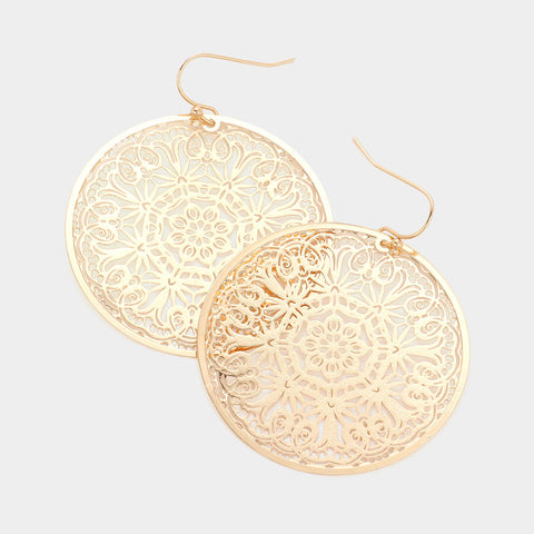Filigree Earrings Round Curlique Cut Out Circle 4 COLORS SILVER GOLD