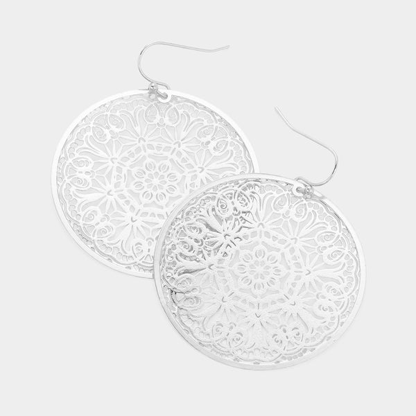Filigree Earrings Round Curlique Cut Out Circle 4 COLORS SILVER GOLD