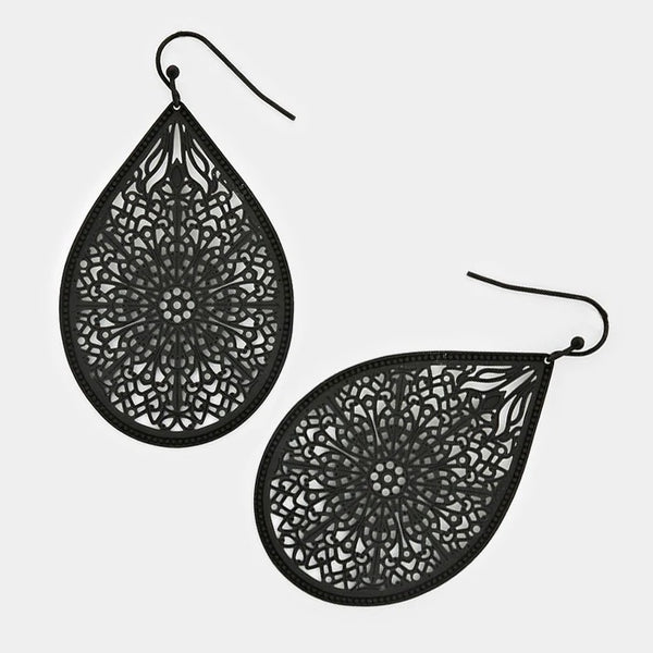 Teardrop Earrings Filigree Metal Floral Boho Bohemian 7 COLORS
