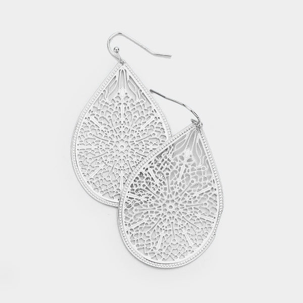 Teardrop Earrings Filigree Metal Floral Boho Bohemian 7 COLORS