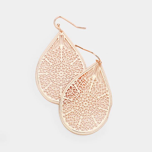 Teardrop Earrings Filigree Metal Floral Boho Bohemian 7 COLORS