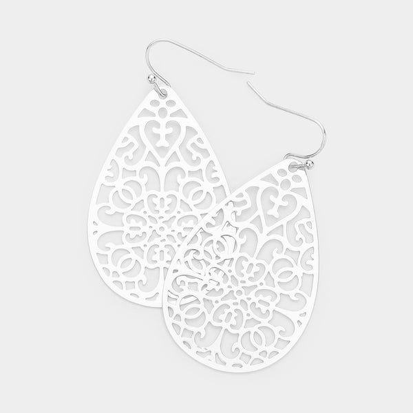 Filigree Earrings Teardrop Floral Cut Out 2 COLORS SILVER GOLD