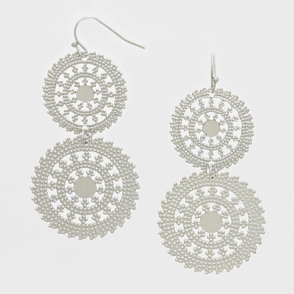 Filigree Earrings Wheel Circle Double Disc Cutout 2.5" Drop Lightweight 4 COLORS