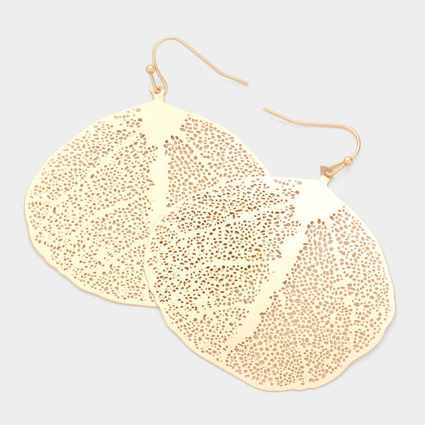 Filigree Earrings Round Leaf Metal Textured Lightweight 4 COLORS SILVER GOLD