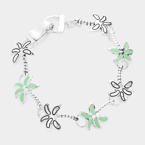 Palm Tree Bracelet Chain Link Magnetic Closure SILVER MINT Beach Surf Jewelry
