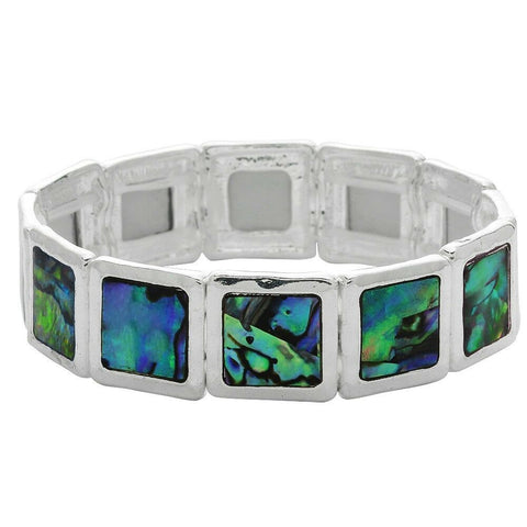 Abalone Shell Bracelet Stretch Square Shape Metal Sealife Starfish Jewelry 3/4"W - PalmTreeSky