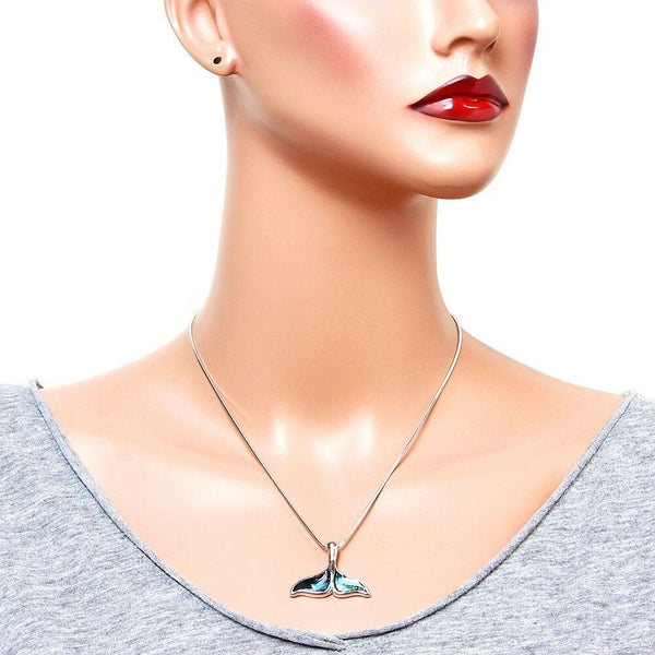 Abalone Shell Necklace Earring SET Whale Tail Mermaid Plain Metal Surf Jewelry - PalmTreeSky
