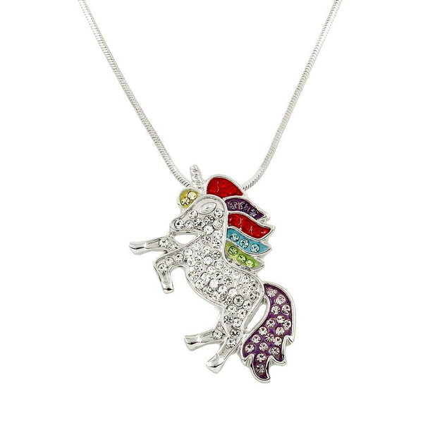 Unicorn Necklace Small Charm Magical Horse Animal Multi Rhinestone SILVER - PalmTreeSky