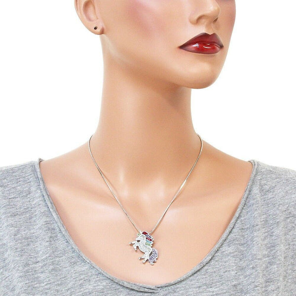 Unicorn Necklace Small Charm Magical Horse Animal Multi Rhinestone SILVER - PalmTreeSky