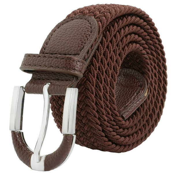 Stretch Belt Braided Weave 1.3" Wide Unisex Mens Womens 5 COLORS Two Tone Buckle - PalmTreeSky