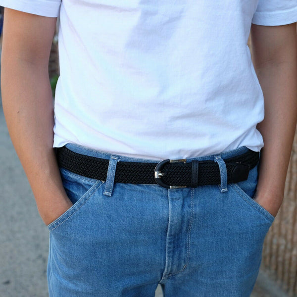 Stretch Belt Braided Weave 1.3" Wide Unisex Mens Womens 5 COLORS Two Tone Buckle - PalmTreeSky