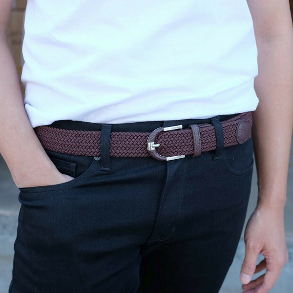 Stretch Belt Braided Weave 1.3" Wide Unisex Mens Womens 5 COLORS Two Tone Buckle - PalmTreeSky