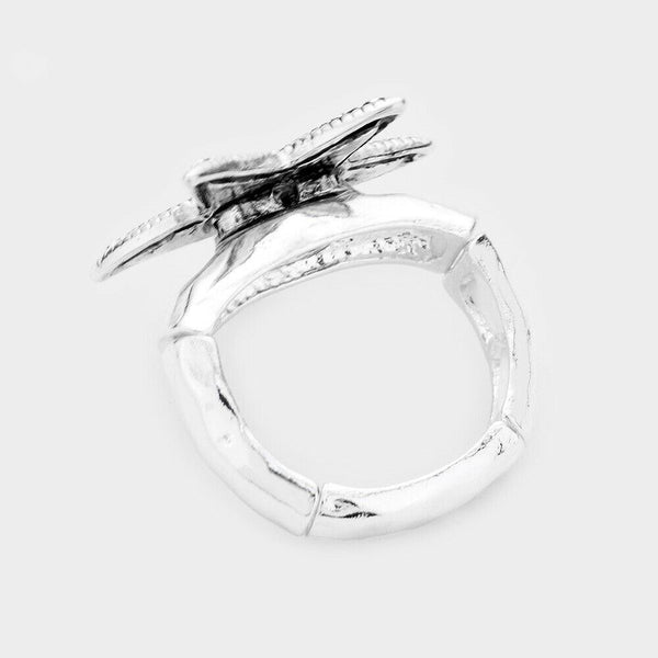 Starfish Ring Abalone Shell Stretch Band Sand Dollar Beach Metal SILVER Jewelry - PalmTreeSky