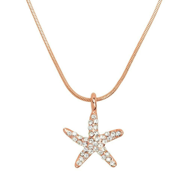 Starfish Necklace Small Pave Rhinestone Wave Ocean Sea Life Beach Jewelry ROSE - PalmTreeSky