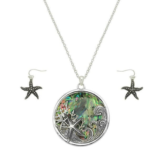Starfish Necklace SET Abalone Shell Circle Wave Fish Sea Surfer Beach SILVER - PalmTreeSky