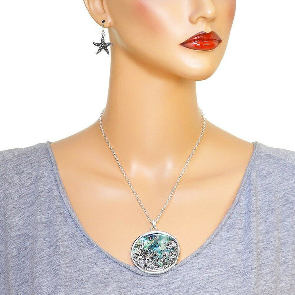 Starfish Necklace SET Abalone Shell Circle Wave Fish Sea Surfer Beach SILVER - PalmTreeSky