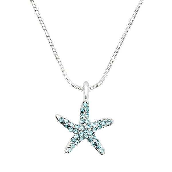 Starfish Necklace Small Pave Rhinestone Wave Ocean Sea Life Beach Jewelry AQUA - PalmTreeSky