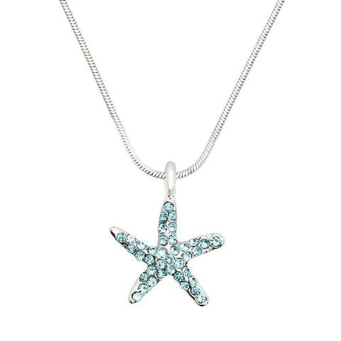 Starfish Necklace Small Pave Rhinestone Wave Ocean Sea Life Beach Jewelry AQUA - PalmTreeSky
