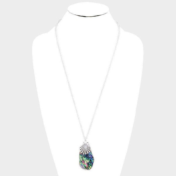 Shell Necklace Long Chain Sea Shell Abalone Shell Beauty Surfer Beach SILVER - PalmTreeSky