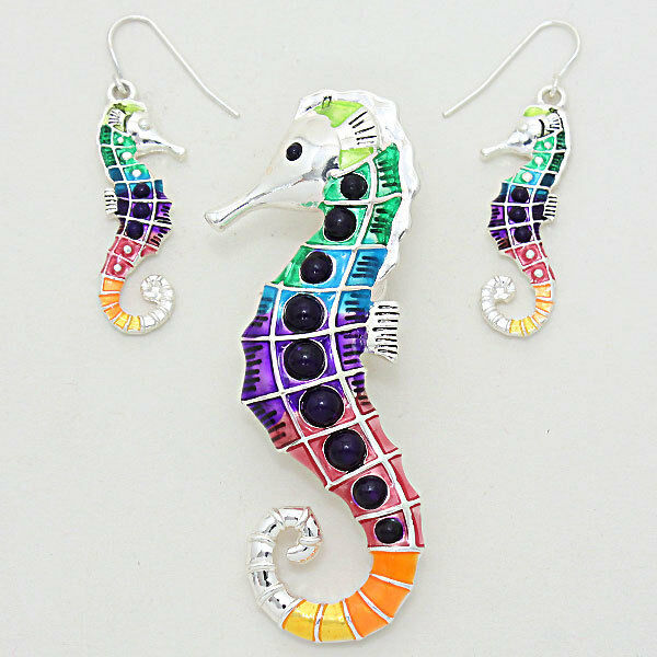 Sea Horse Pendant Earrings SILVER MULTI Sea Life Seahorse Starfish Jewelry - PalmTreeSky