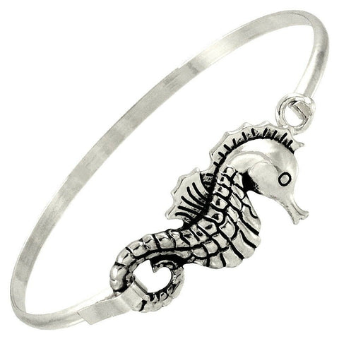 Sea Horse Hinge Bangle Bracelet SILVER Sea Life Fashion Nautical Beach Jewelry - PalmTreeSky