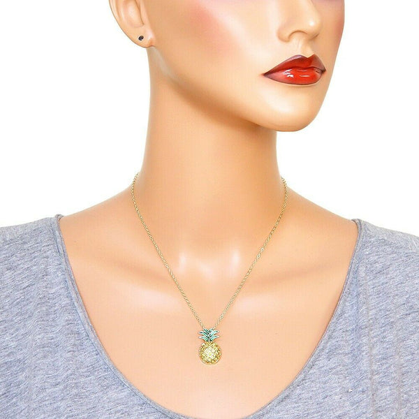 Pineapple Necklace Crystal Rhinestones Fruit Welcome Charm Pendant GOLD YELLOW - PalmTreeSky