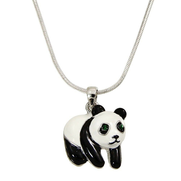 Panda Necklace Pendant Bear Bamboo Tree Leaf Enamel Metal Charm BLACK WHITE - PalmTreeSky