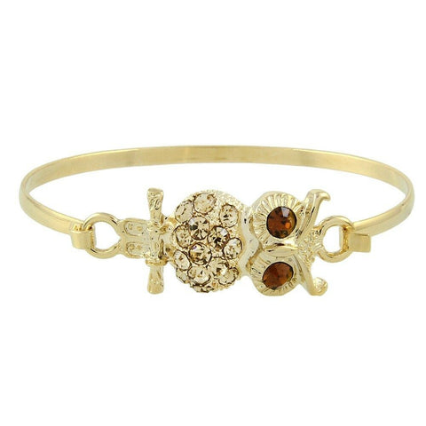 Owl Bracelet Thin Metal Hinge Bangle Pave Rhinestone Crystal Tree Fall GOLD - PalmTreeSky