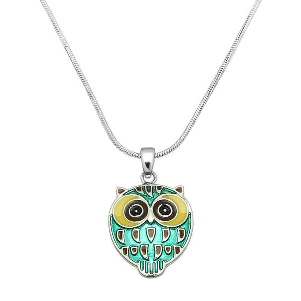 Owl Necklace Pendant Wisdom Snake Chain Tree Nature Fall Leaf Arrow SILVER GREEN - PalmTreeSky