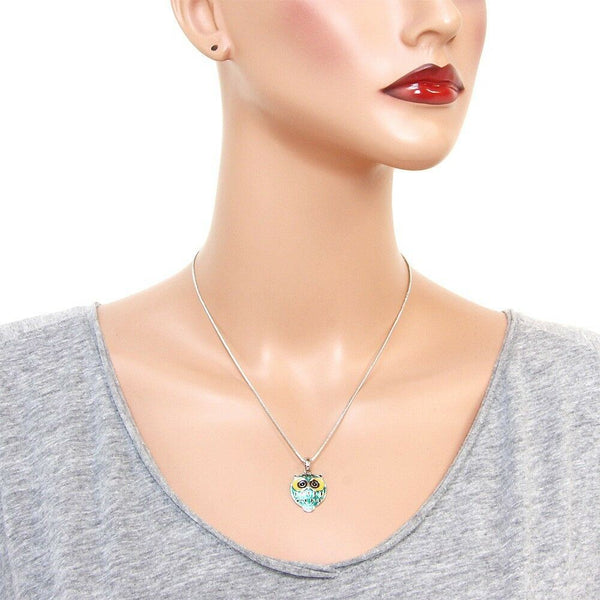 Owl Necklace Pendant Wisdom Snake Chain Tree Nature Fall Leaf Arrow SILVER GREEN - PalmTreeSky
