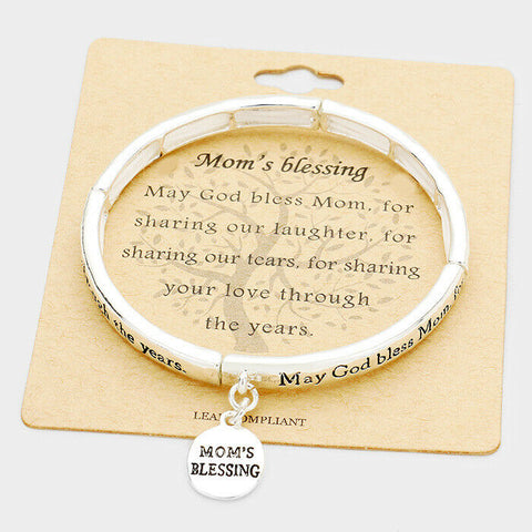 Mom's Blessing Bracelet May God Bless Mom Love Faith Religious Praer SLIVER - PalmTreeSky
