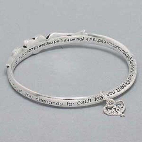 Mom Bracelet SILVER Heart Wings Twisted Bangle Mom Charm Inspirational Jewelry - PalmTreeSky
