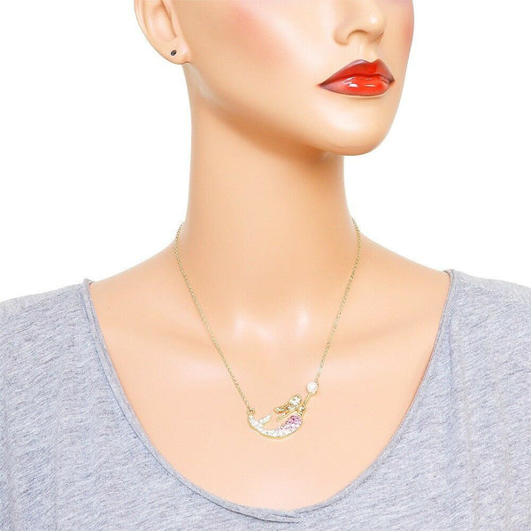 Mermaid Necklace Pearl Rhinestone Beach Swim Sea Life Surf Jewelry ROSE PINK - PalmTreeSky