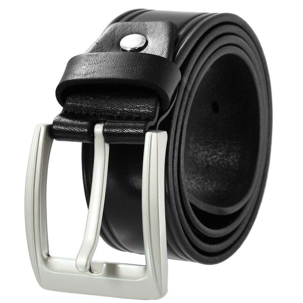 Men's Belt Full Grain Mens Men Buckle Dress 1.5"  W Adjustable Buckle BLACK 3009 - PalmTreeSky