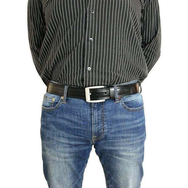Men's Belt Full Grain Mens Men Buckle Dress 1.5"  W Adjustable Buckle BLACK 3009 - PalmTreeSky