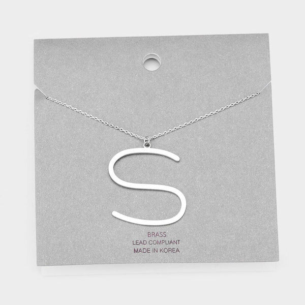 Initial Necklace Monogram Brass Lower Case Large Letter Name Chain SILVER GOLD - PalmTreeSky