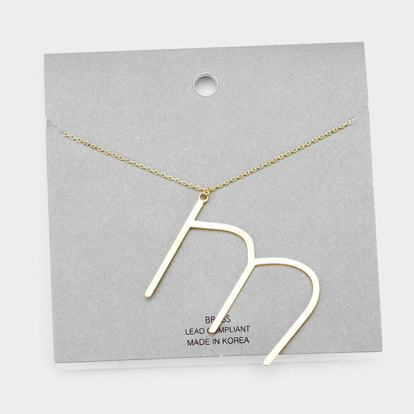 Initial Necklace Monogram Brass Lower Case Large Letter Name Chain SILVER GOLD - PalmTreeSky