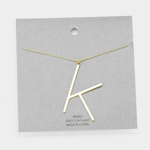 Initial Necklace Monogram Brass Lower Case Large Letter Name Chain SILVER GOLD - PalmTreeSky