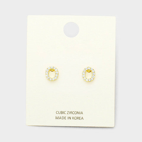 Initial Earrings Monogram Letter O Stud Post Cubic Zirconia Tiny Small GOLD - PalmTreeSky