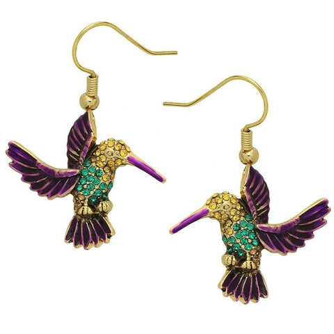 Hummingbird Earrings Charm Pave Rhinestone Fly Bird Drop Dangle GOLD PP Jewelry - PalmTreeSky
